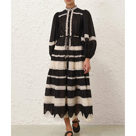 Zimmermann Rhiannon Lace Billow Kjole, Black/Cream